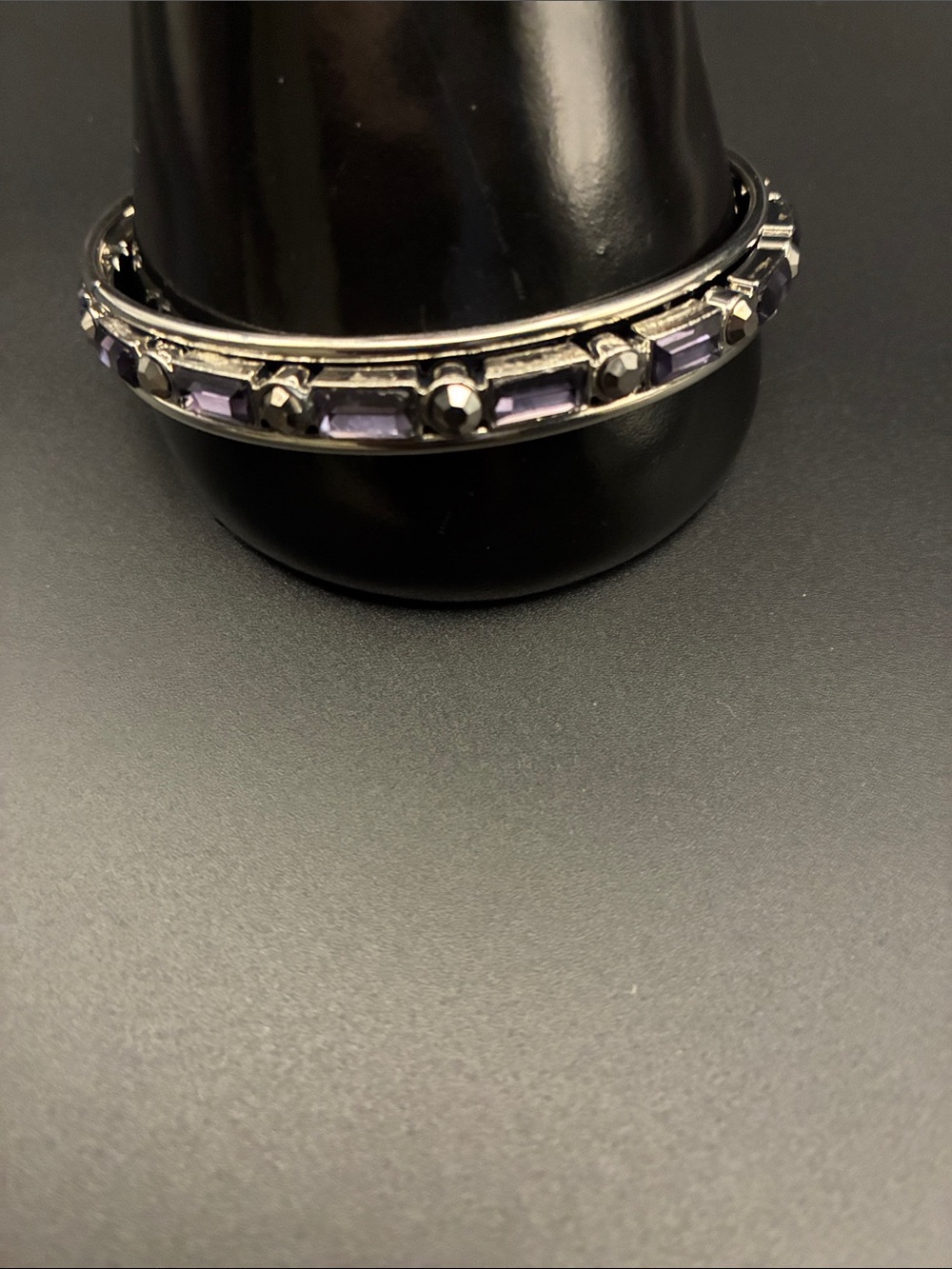 Silver-Tone Bangle Bracelet with Amethyst-Colored Stones